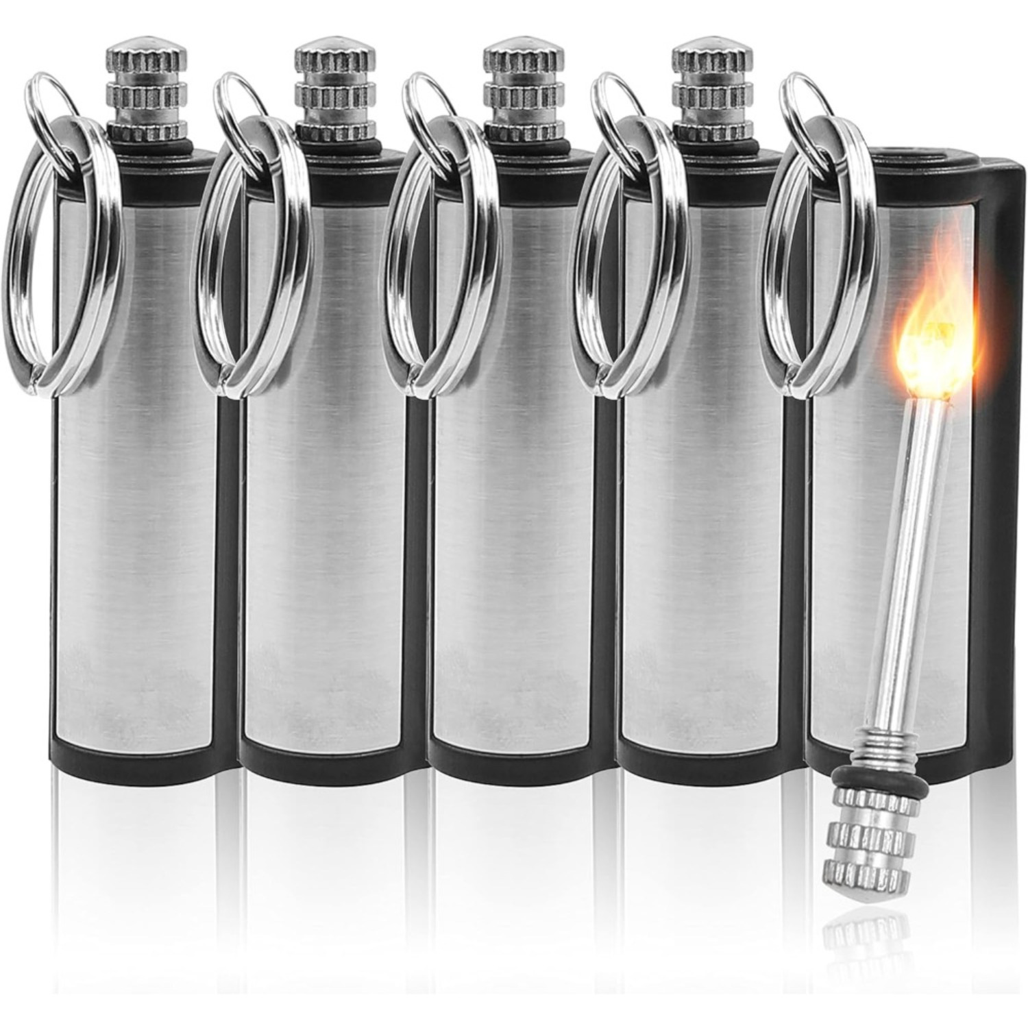 Magnesium Fire Starter - ชุดหินเหล็กไฟแมกนีเซียม 1-5 แพ็ค, ไฟแช็กพวงกุญแจหินเหล็กไฟฉุกเฉินกันน้ําสําหรับการอยู่รอดกลางแจ้ง, ของขวัญวันเกิด, อุปกรณ์เสริมควัน